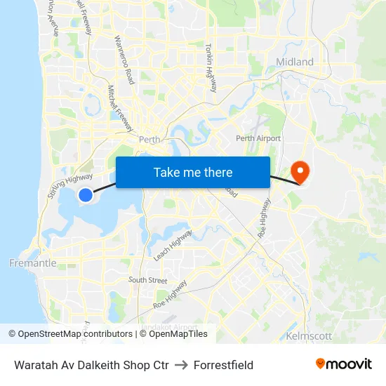 Waratah Av Dalkeith Shop Ctr to Forrestfield map