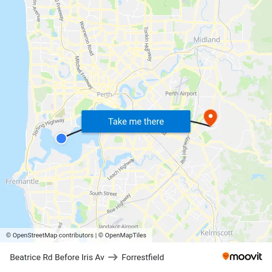 Beatrice Rd Before Iris Av to Forrestfield map