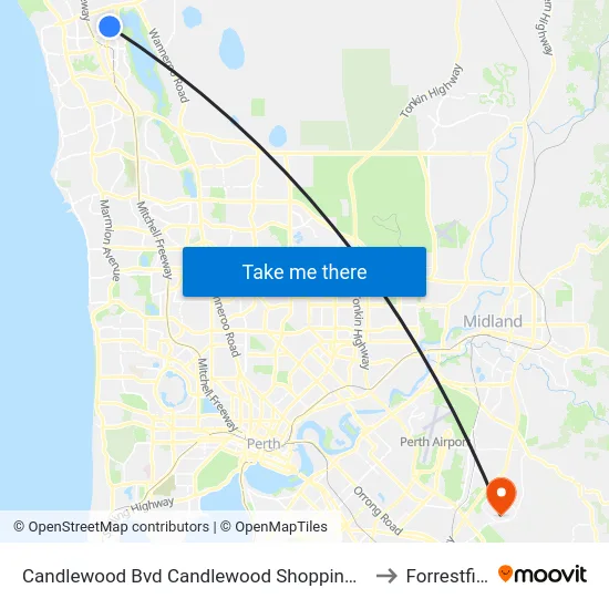 Candlewood Bvd Candlewood Shopping Centre to Forrestfield map