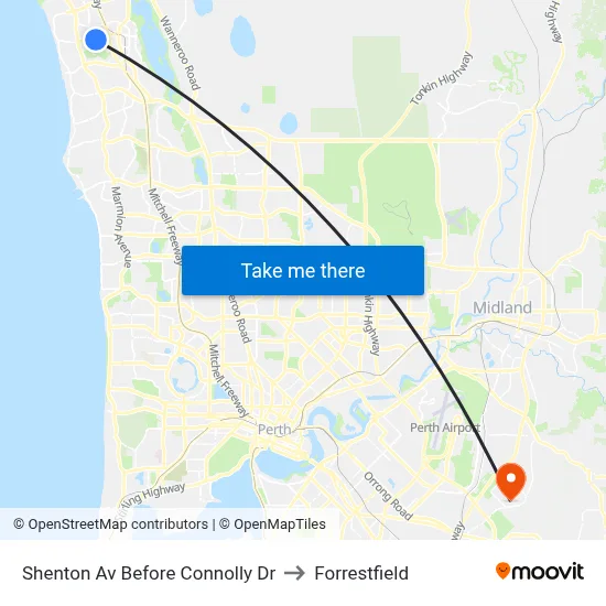 Shenton Av Before Connolly Dr to Forrestfield map