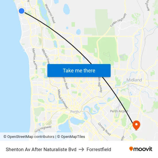 Shenton Av After Naturaliste Bvd to Forrestfield map