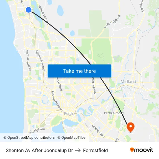 Shenton Av After Joondalup Dr to Forrestfield map