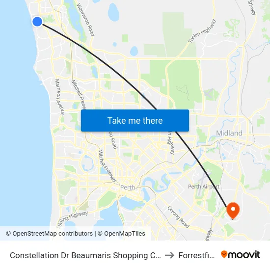Constellation Dr Beaumaris Shopping Centre to Forrestfield map