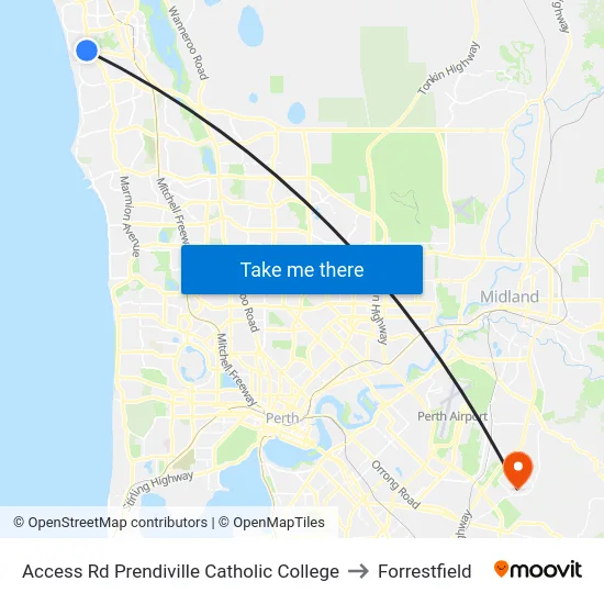 Access Rd Prendiville Catholic College to Forrestfield map
