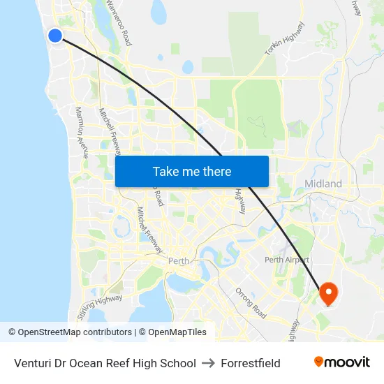 Venturi Dr Ocean Reef High School to Forrestfield map