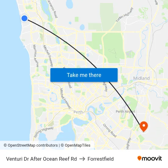 Venturi Dr After Ocean Reef Rd to Forrestfield map