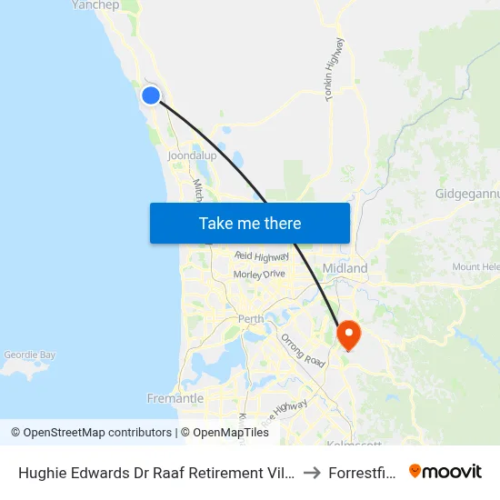 Hughie Edwards Dr Raaf Retirement Village to Forrestfield map