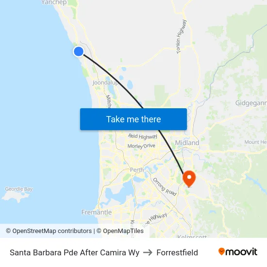 Santa Barbara Pde After Camira Wy to Forrestfield map
