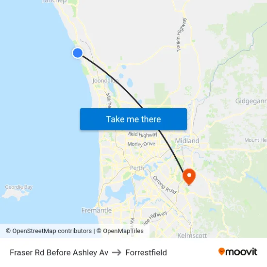Fraser Rd Before Ashley Av to Forrestfield map