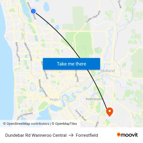 Dundebar Rd Wanneroo Central to Forrestfield map