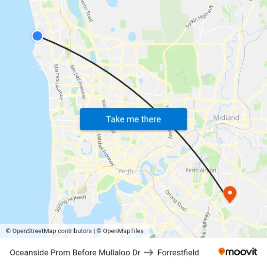 Oceanside Prom Before Mullaloo Dr to Forrestfield map