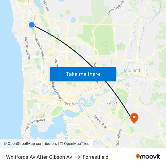 Whitfords Av After Gibson Av to Forrestfield map