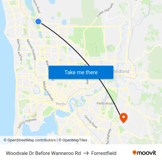 Woodvale Dr Before Wanneroo Rd to Forrestfield map