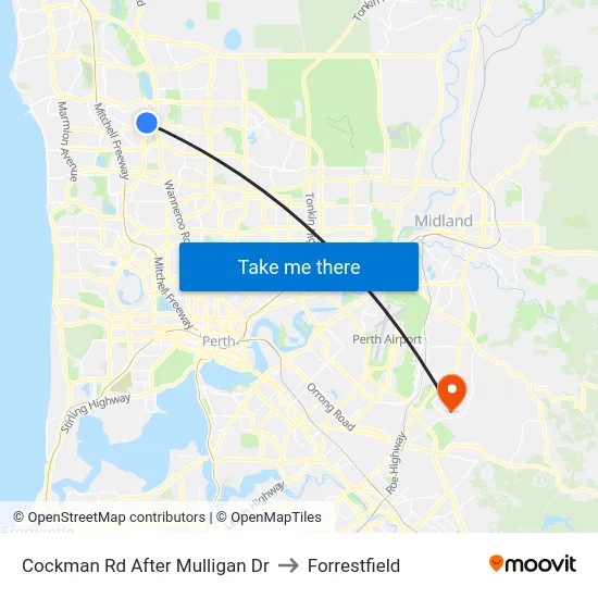 Cockman Rd After Mulligan Dr to Forrestfield map