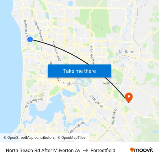 North Beach Rd After Milverton Av to Forrestfield map