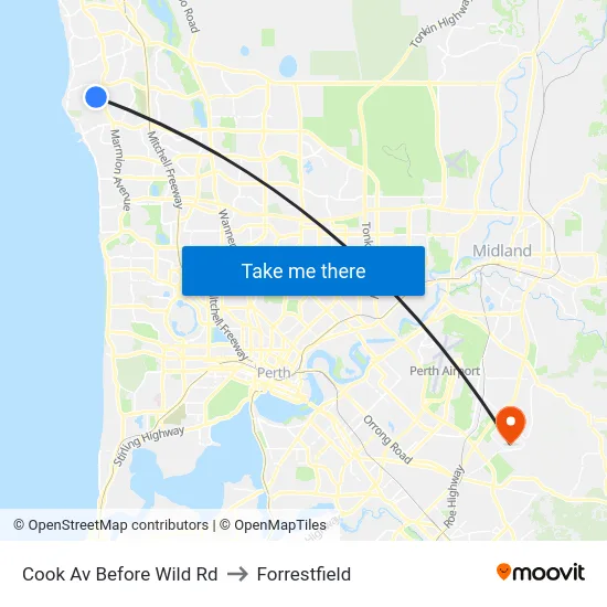 Cook Av Before Wild Rd to Forrestfield map