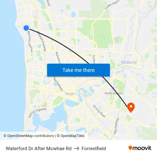 Waterford Dr After Mcwhae Rd to Forrestfield map