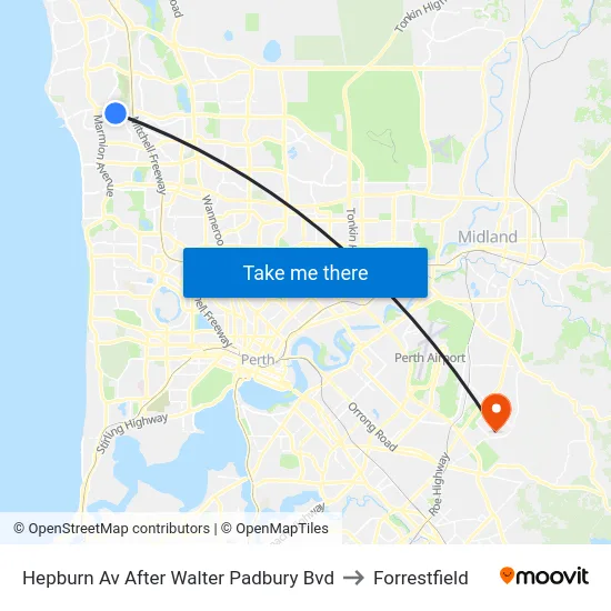 Hepburn Av After Walter Padbury Bvd to Forrestfield map