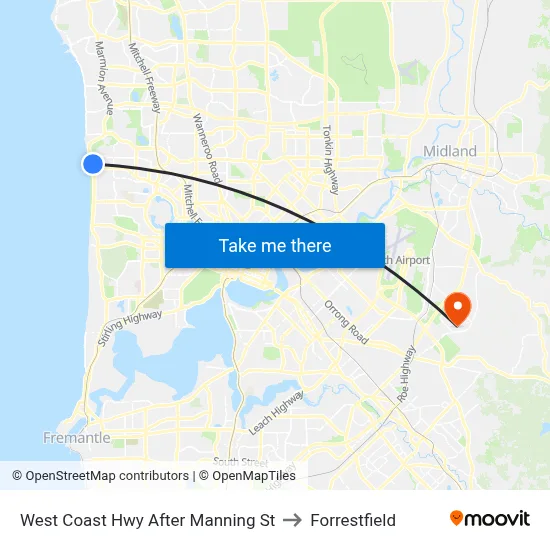 West Coast Hwy After Manning St to Forrestfield map