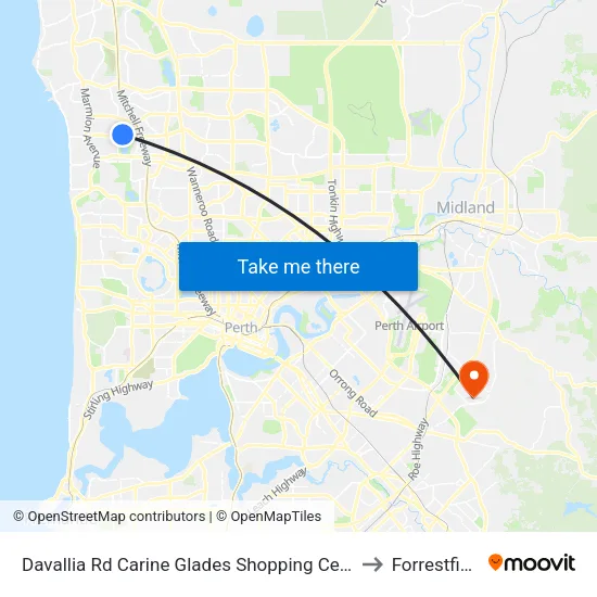 Davallia Rd Carine Glades Shopping Centre to Forrestfield map