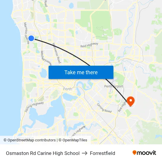 Osmaston Rd Carine High School to Forrestfield map