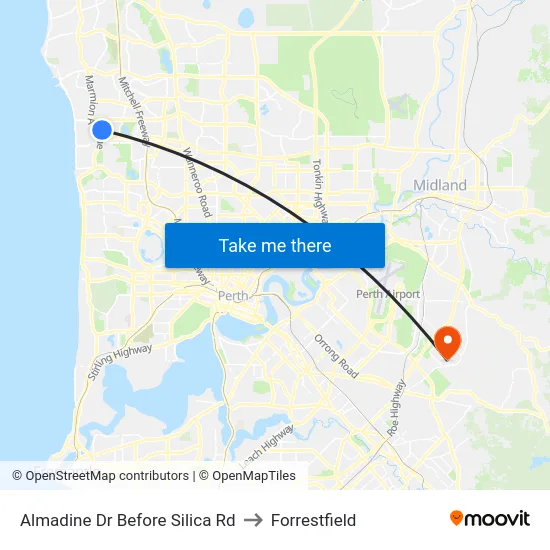 Almadine Dr Before Silica Rd to Forrestfield map