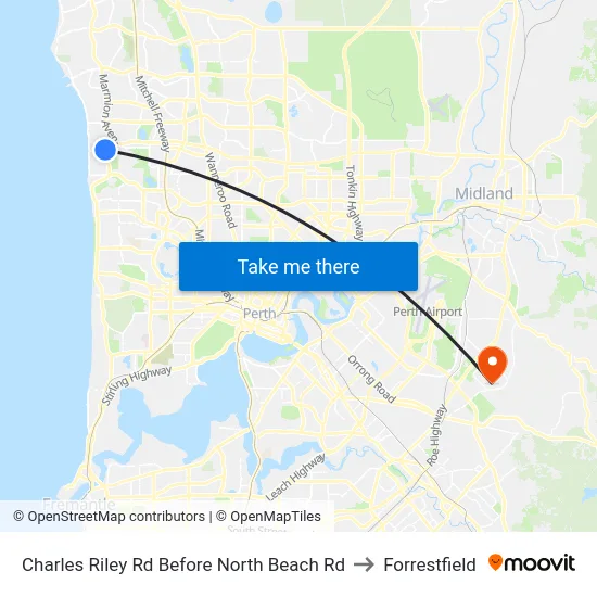 Charles Riley Rd Before North Beach Rd to Forrestfield map