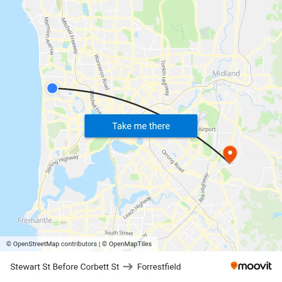 Stewart St Before Corbett St to Forrestfield map