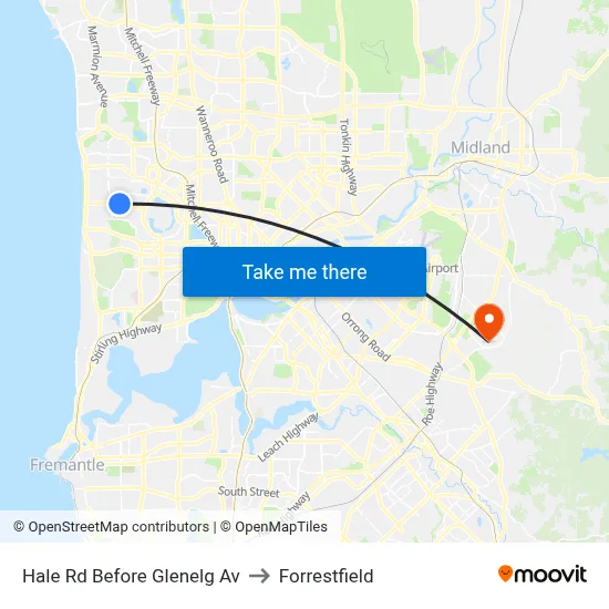 Hale Rd Before Glenelg Av to Forrestfield map