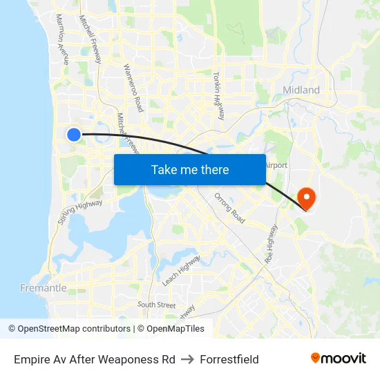 Empire Av After Weaponess Rd to Forrestfield map