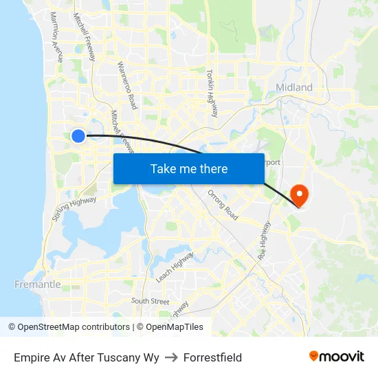 Empire Av After Tuscany Wy to Forrestfield map