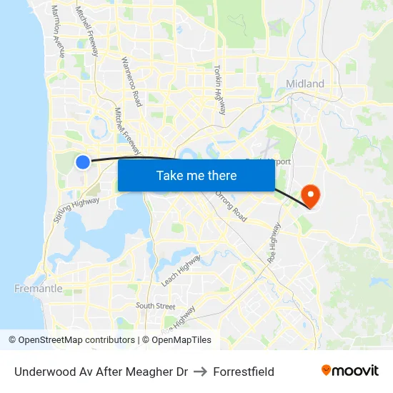 Underwood Av After Meagher Dr to Forrestfield map