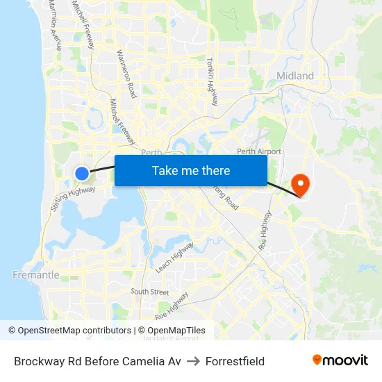 Brockway Rd Before Camelia Av to Forrestfield map