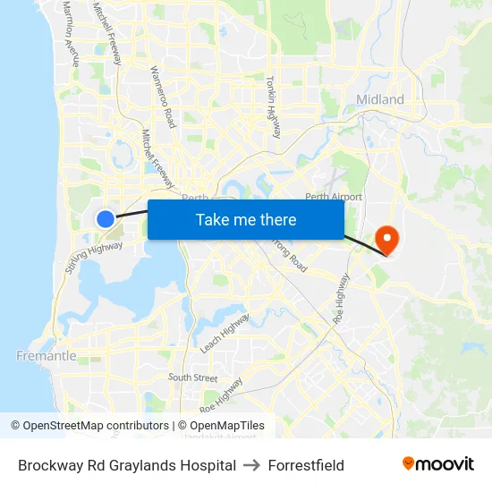 Brockway Rd Graylands Hospital to Forrestfield map