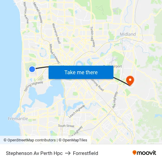Stephenson Av Perth Hpc to Forrestfield map