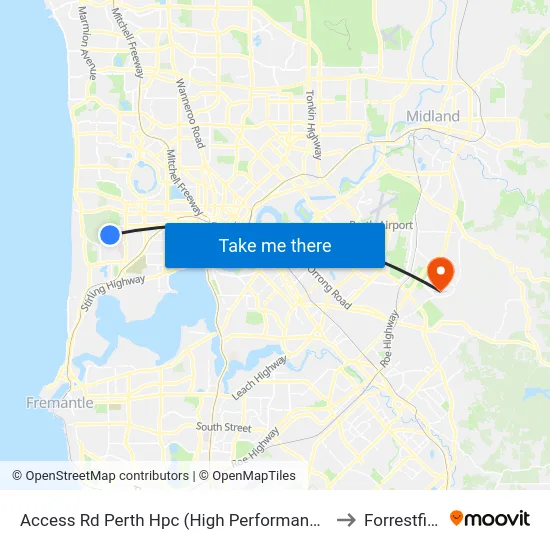 Access Rd Perth Hpc (High Performance Ctr) to Forrestfield map