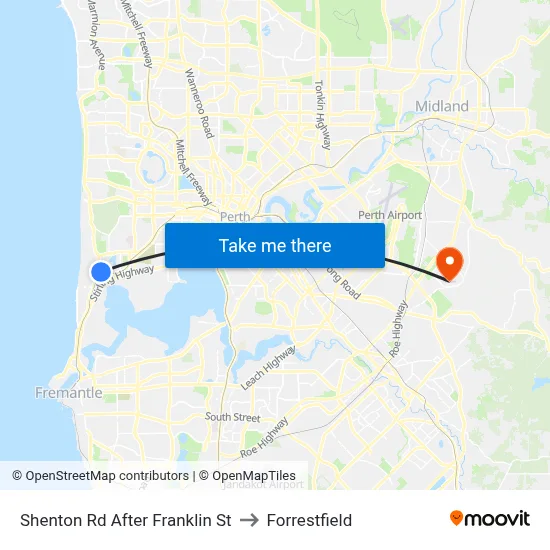Shenton Rd After Franklin St to Forrestfield map