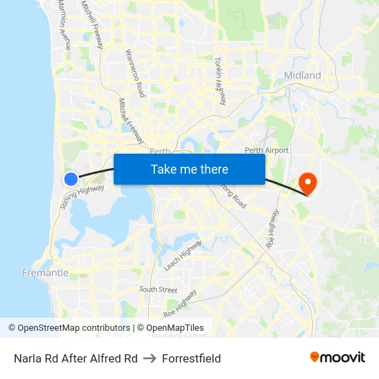 Narla Rd After Alfred Rd to Forrestfield map