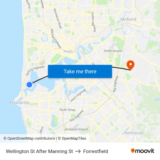 Wellington St After Manning St to Forrestfield map
