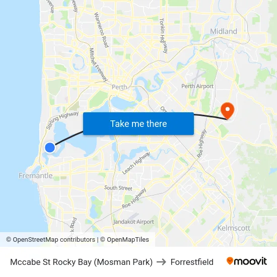 Mccabe St Rocky Bay (Mosman Park) to Forrestfield map