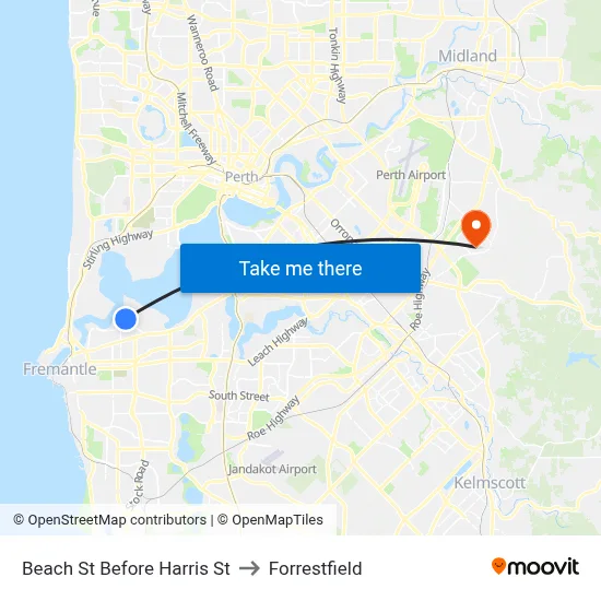Beach St Before Harris St to Forrestfield map