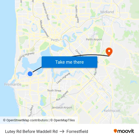 Lutey Rd Before Waddell Rd to Forrestfield map