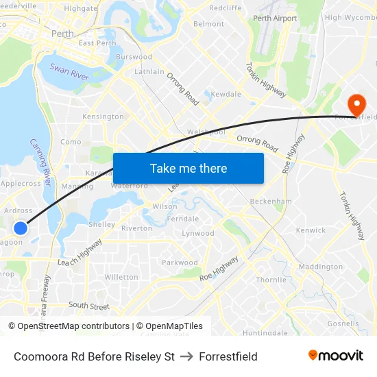 Coomoora Rd Before Riseley St to Forrestfield map
