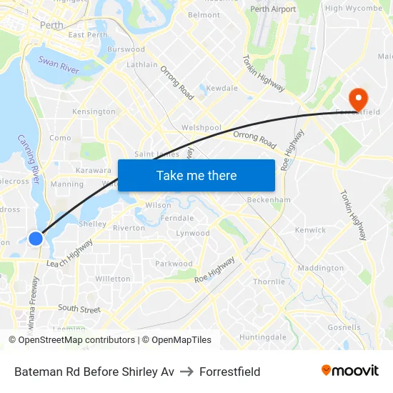 Bateman Rd Before Shirley Av to Forrestfield map