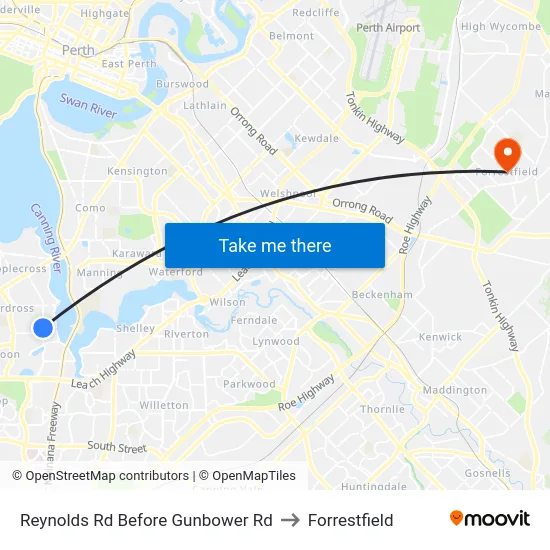 Reynolds Rd Before Gunbower Rd to Forrestfield map