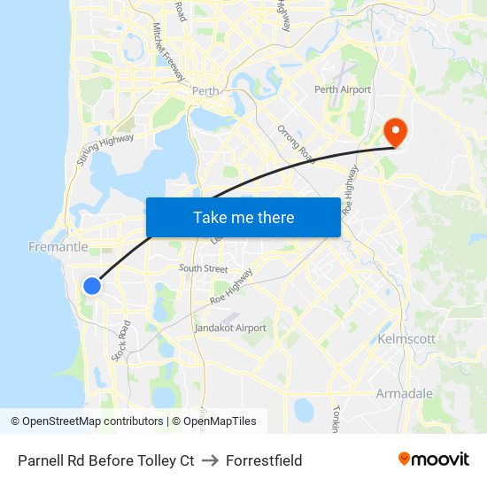 Parnell Rd Before Tolley Ct to Forrestfield map