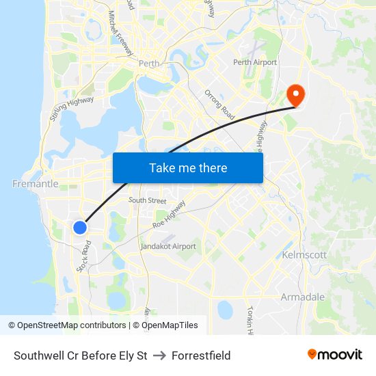 Southwell Cr Before Ely St to Forrestfield map