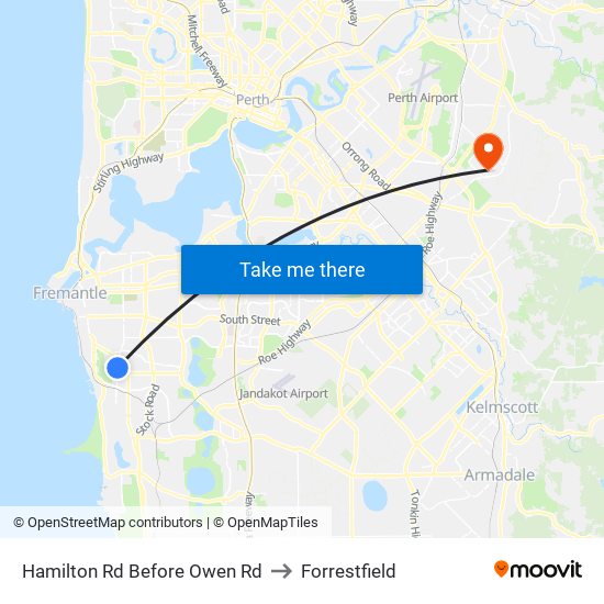 Hamilton Rd Before Owen Rd to Forrestfield map