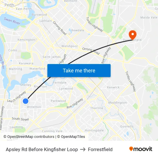 Apsley Rd Before Kingfisher Loop to Forrestfield map