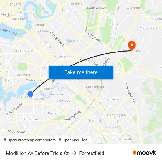 Modillion Av Before Tricia Ct to Forrestfield map
